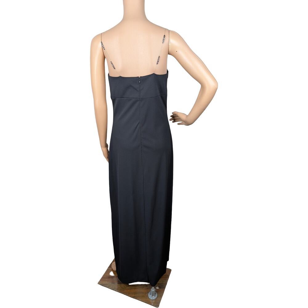 Vintage 90s Allen B Black Beaded Wire Strap Maxi Dress 8 Empire Slit Whimsigoth - Picture 7 of 12